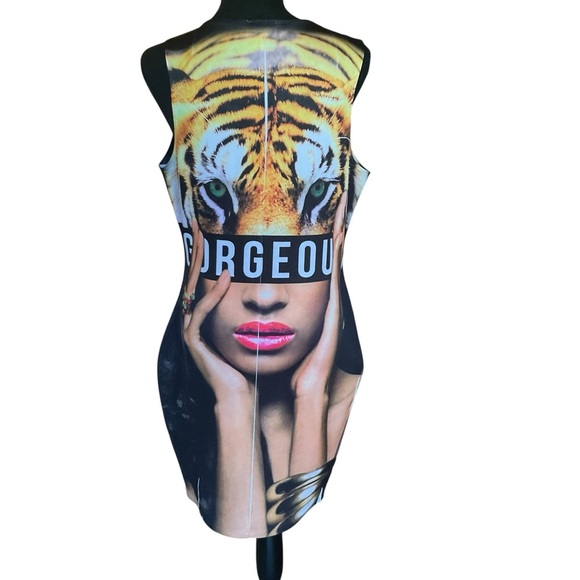 Caren Sport Graphic Tank Dress 1XL Made in USA “Gorgeous” Tiger Face Prin - Picture 3 of 9